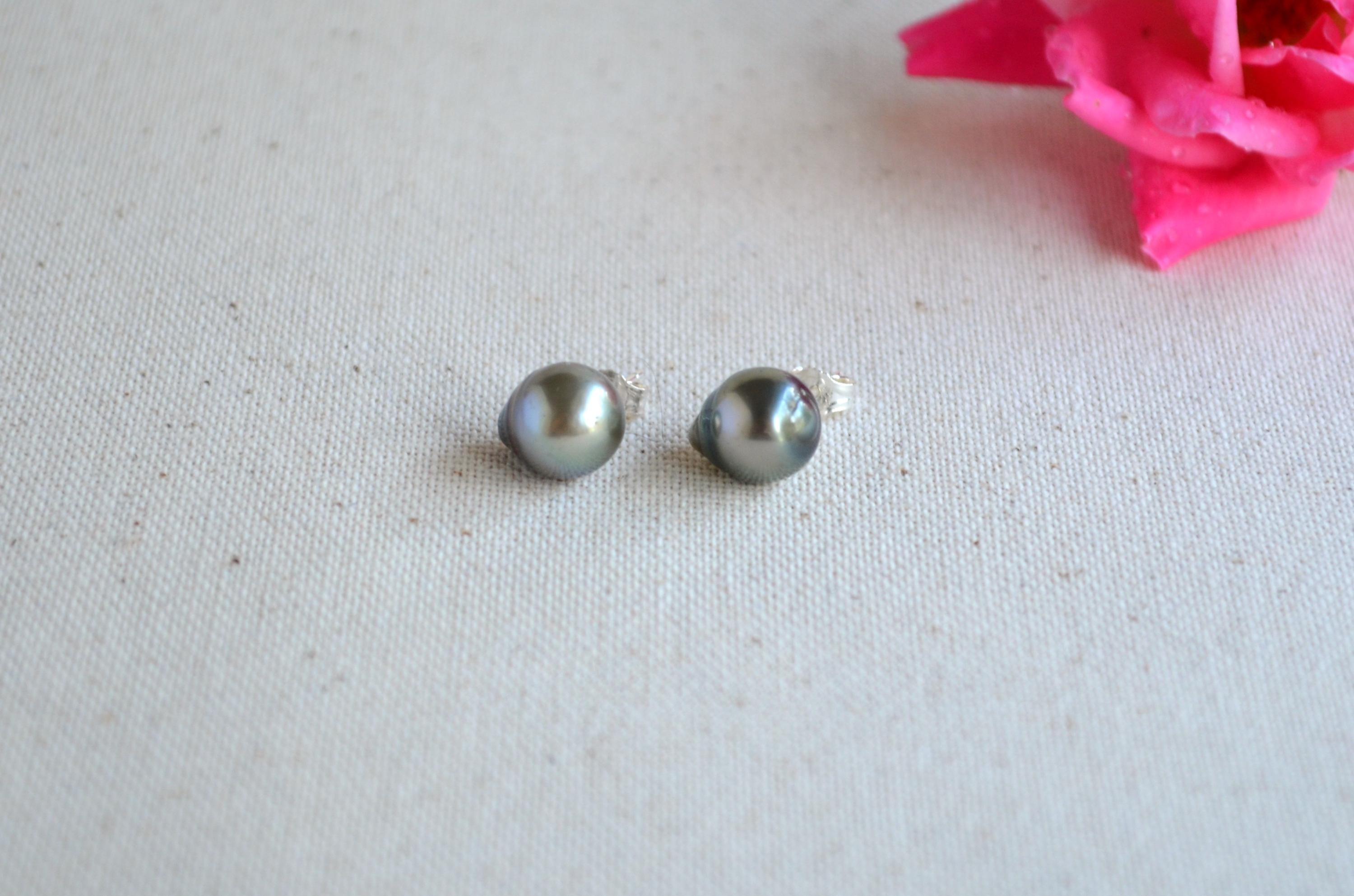 Tahitian Pearl Stud Earrings: Sterling Silver Baroque Pearls