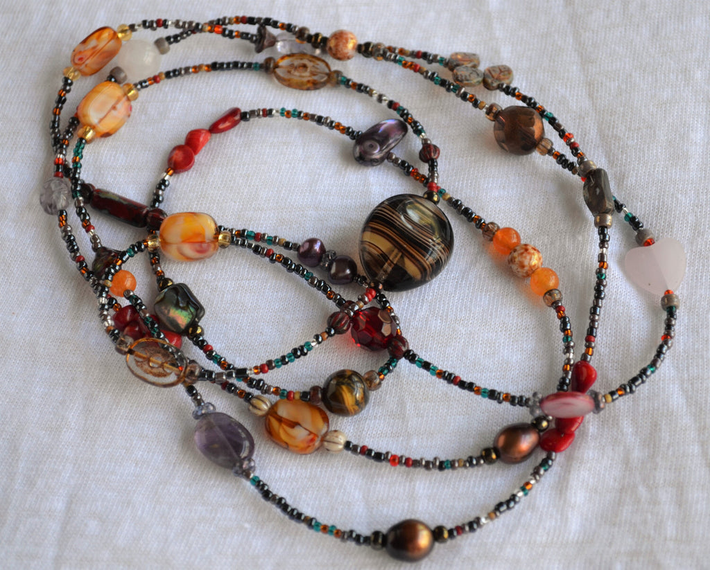 Multi-Color Gemstone and Czech Glass Lariat Necklace