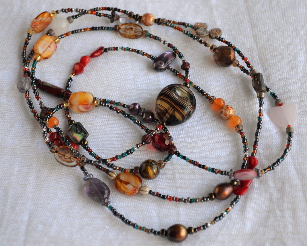 Multi-Color Gemstone and Czech Glass Lariat Necklace