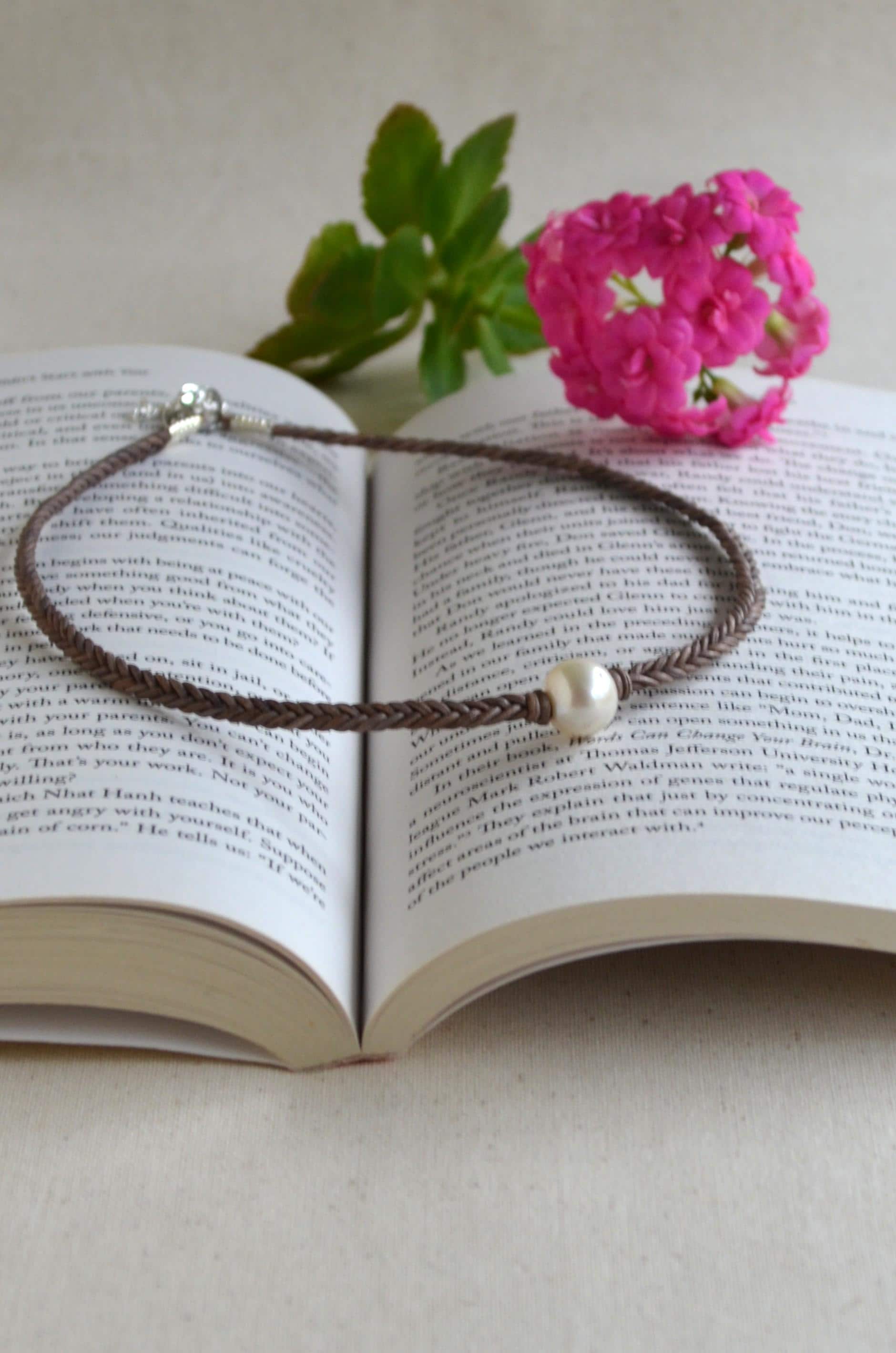 White Edison Pearl Necklace on Braided Leather | 12–13 mm Large Pearl