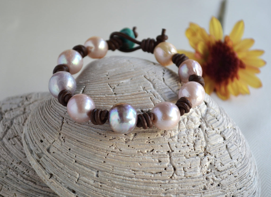 Edison Pearl Bracelet: Light Mauve Pink, Greek Leather