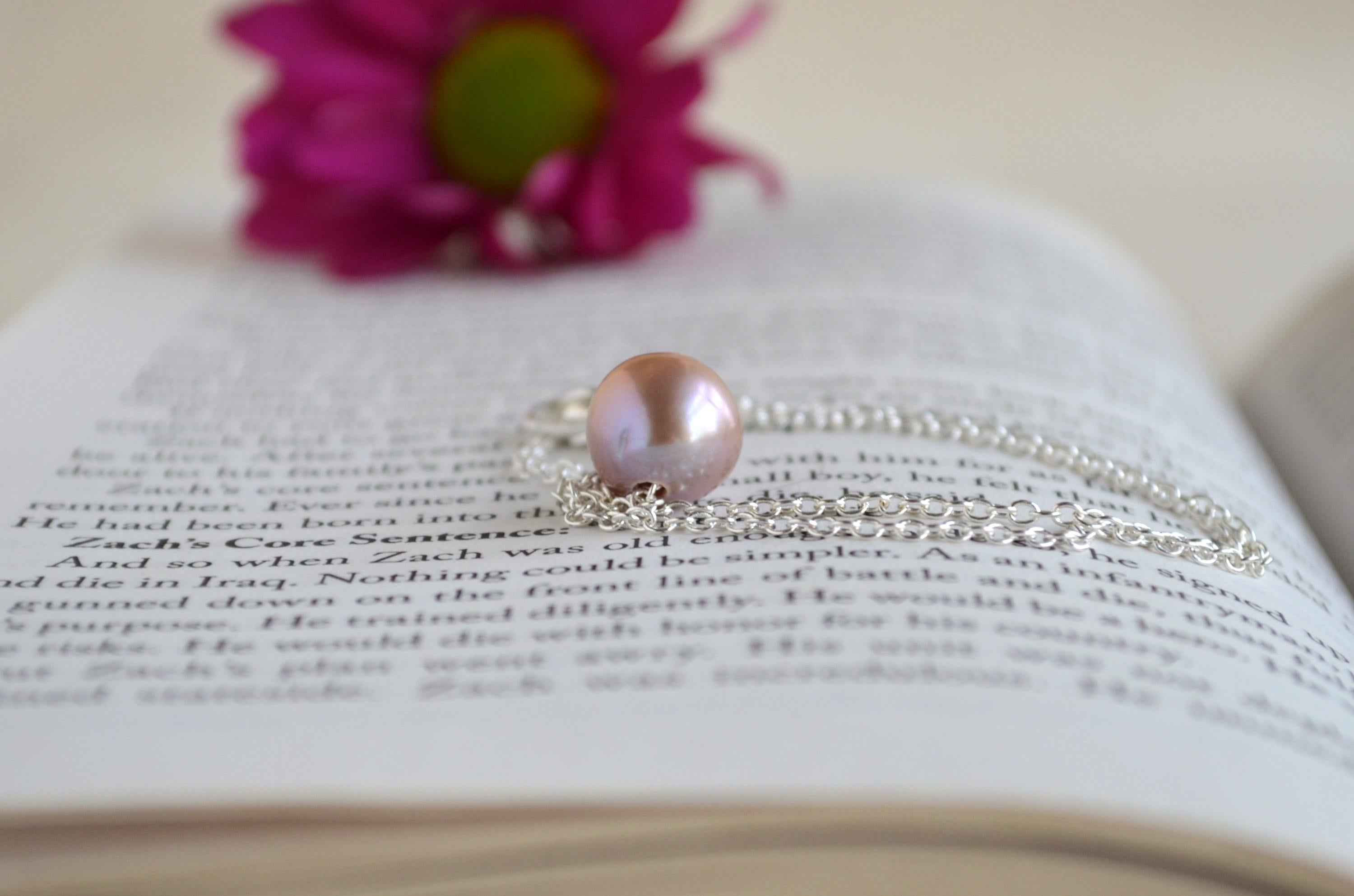Mauve Pink Edison Pearl Necklace - Handmade Silver Pendant