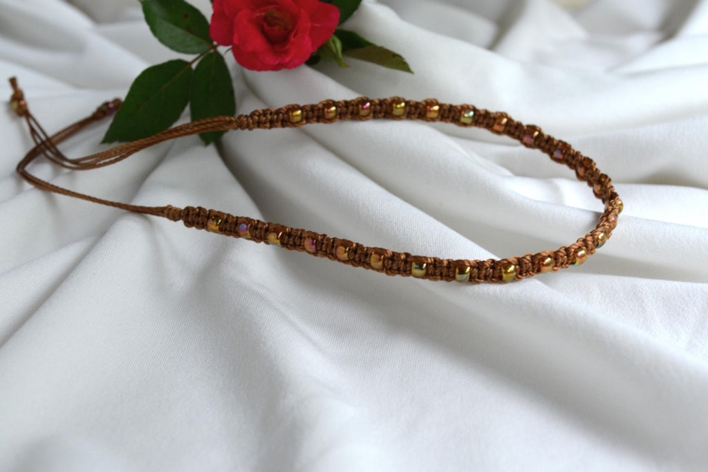 Macrame Boho Anklet: Czech Glass Beads, Adjustable Fit