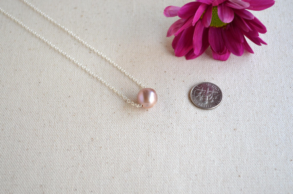 Mauve Pink Edison Pearl Necklace - Handmade Silver Pendant
