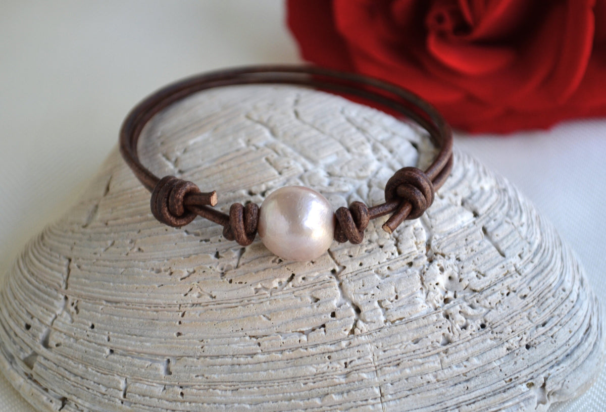 Edison Pearl Bracelet: Adjustable Greek Leather Jewelry