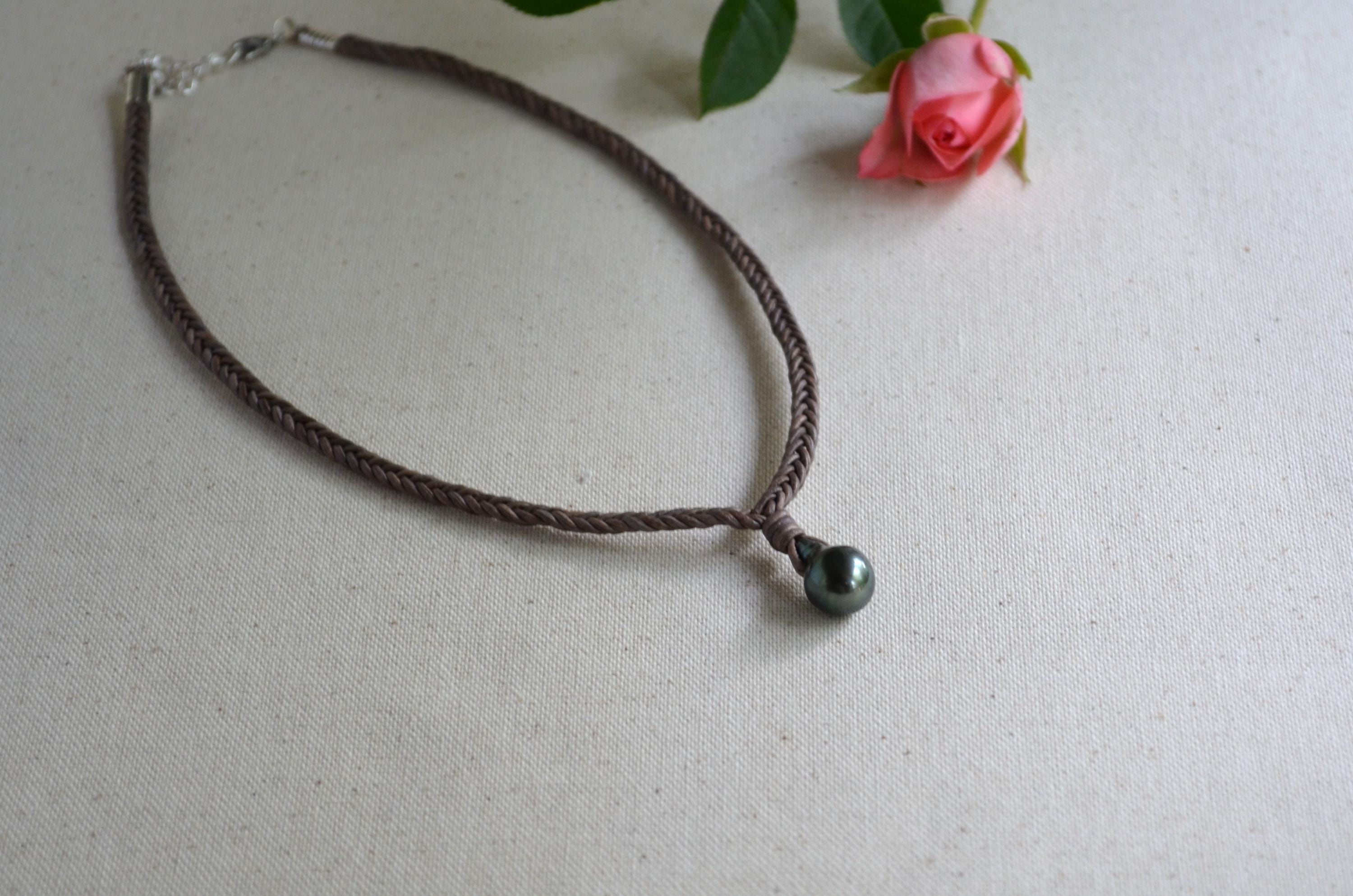 Tahitian Pearl Necklace: Handmade Braided Leather Jewelry