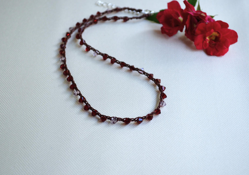 Swarovski Crystal Beaded Choker: Elegant Ruby & Pink Jewelry