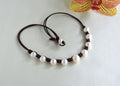 Knotted Pearl Leather Necklace: Boho Freshwater Pearl Jewelry Gift for Her