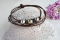 Tahitian Pearl Choker: Three Pearl Brown Leather Necklace