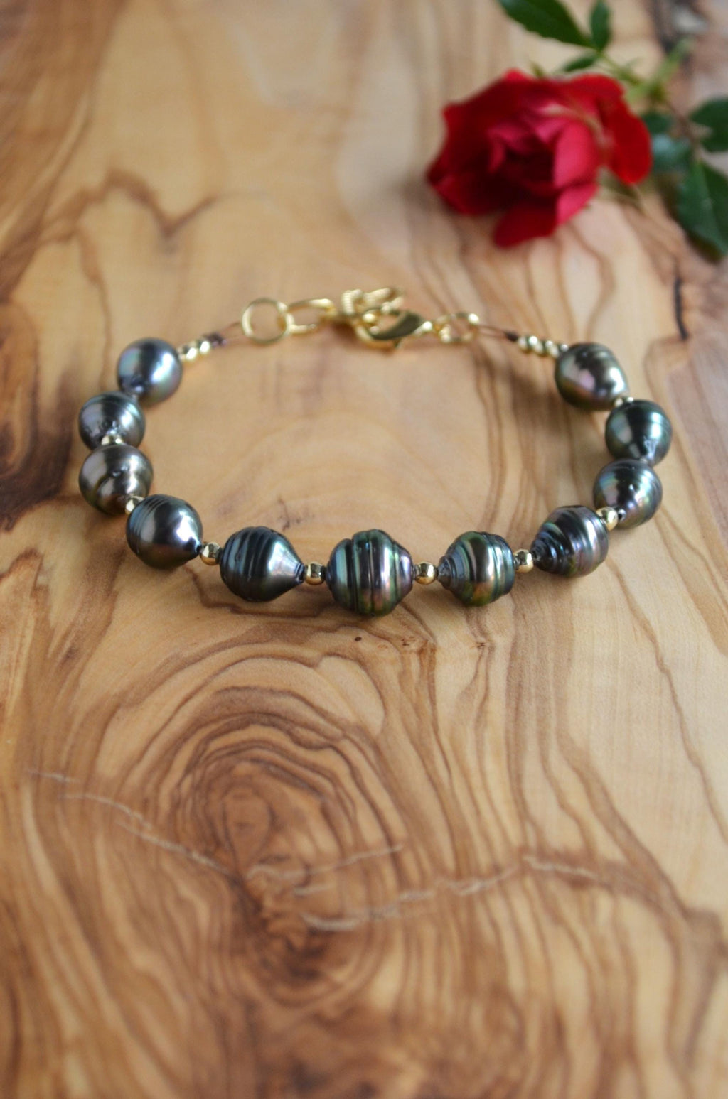 Tahitian Pearl Bracelet with Gold-Filled Accents