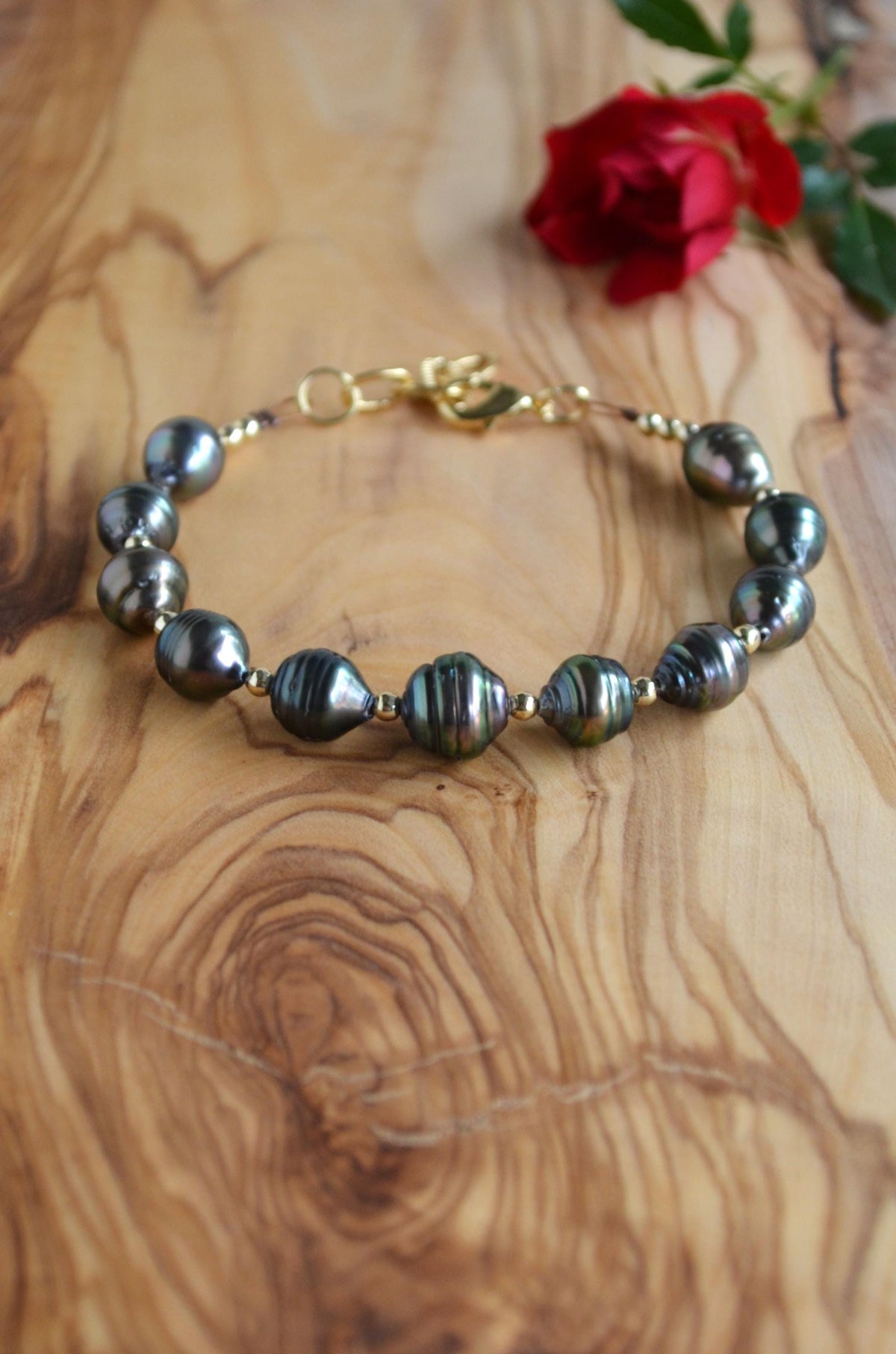 Tahitian Pearl Bracelet with Gold-Filled Accents