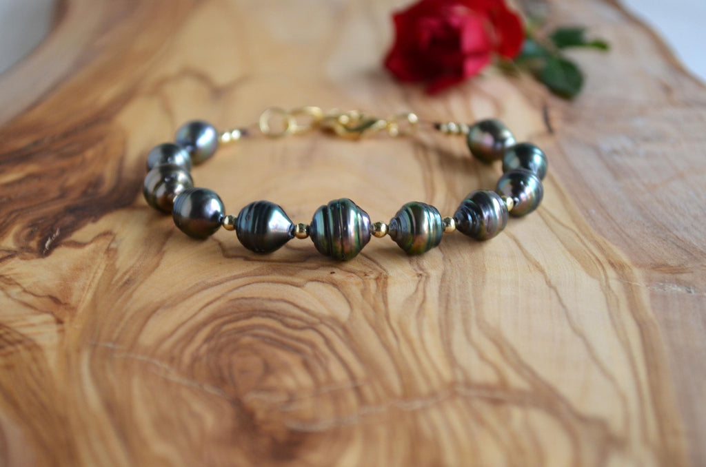 Tahitian Pearl Bracelet with Gold-Filled Accents