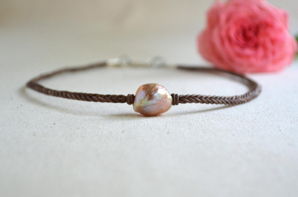 Edison Pearl Necklace: Hand-Braided 5-Cord Leather, Baroque Statement Jewelry Gift for Her