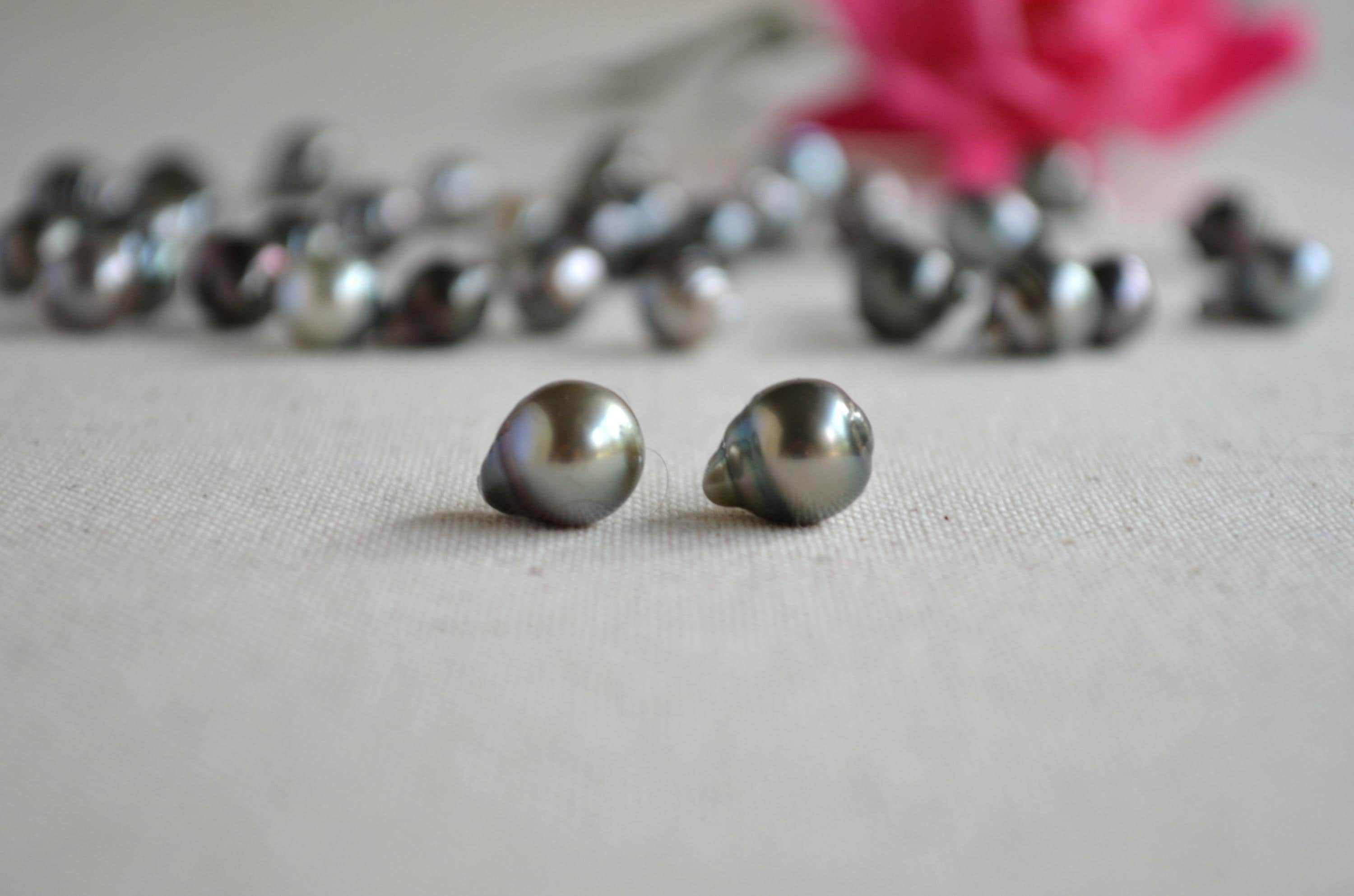 Tahitian Pearl Stud Earrings: Sterling Silver Baroque Pearls