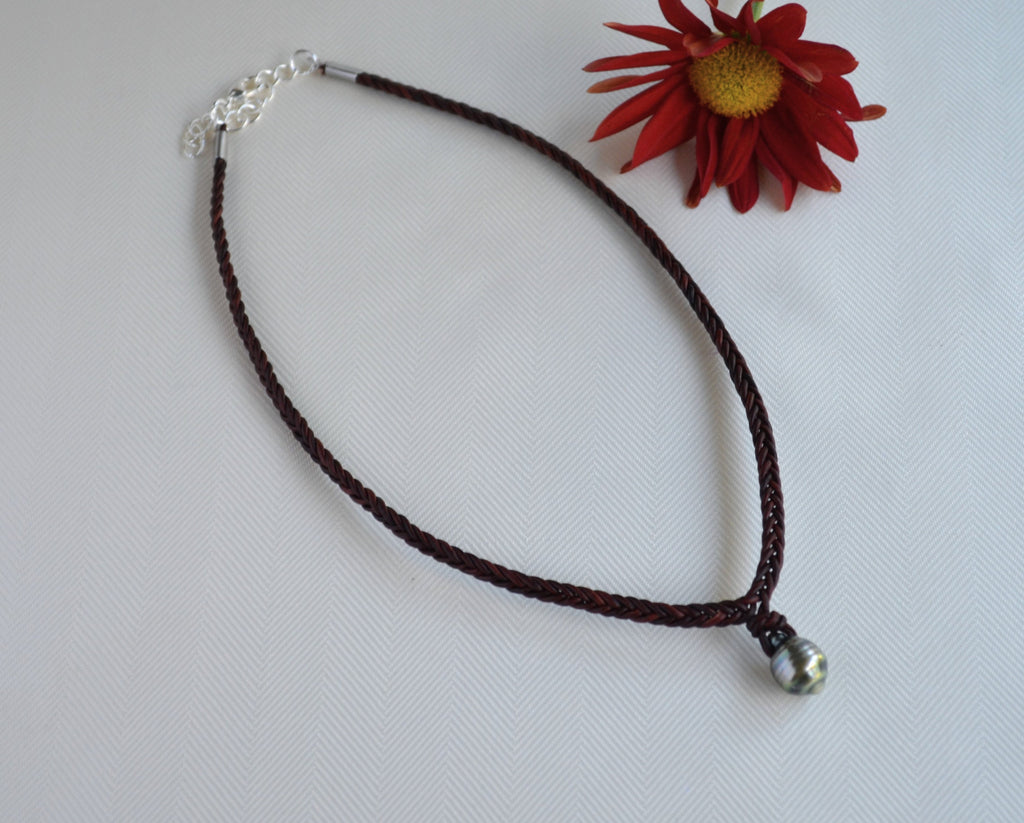 Tahitian Teardrop Pearl Leather Short Necklace for Women, Hand Braided Leather Necklace
