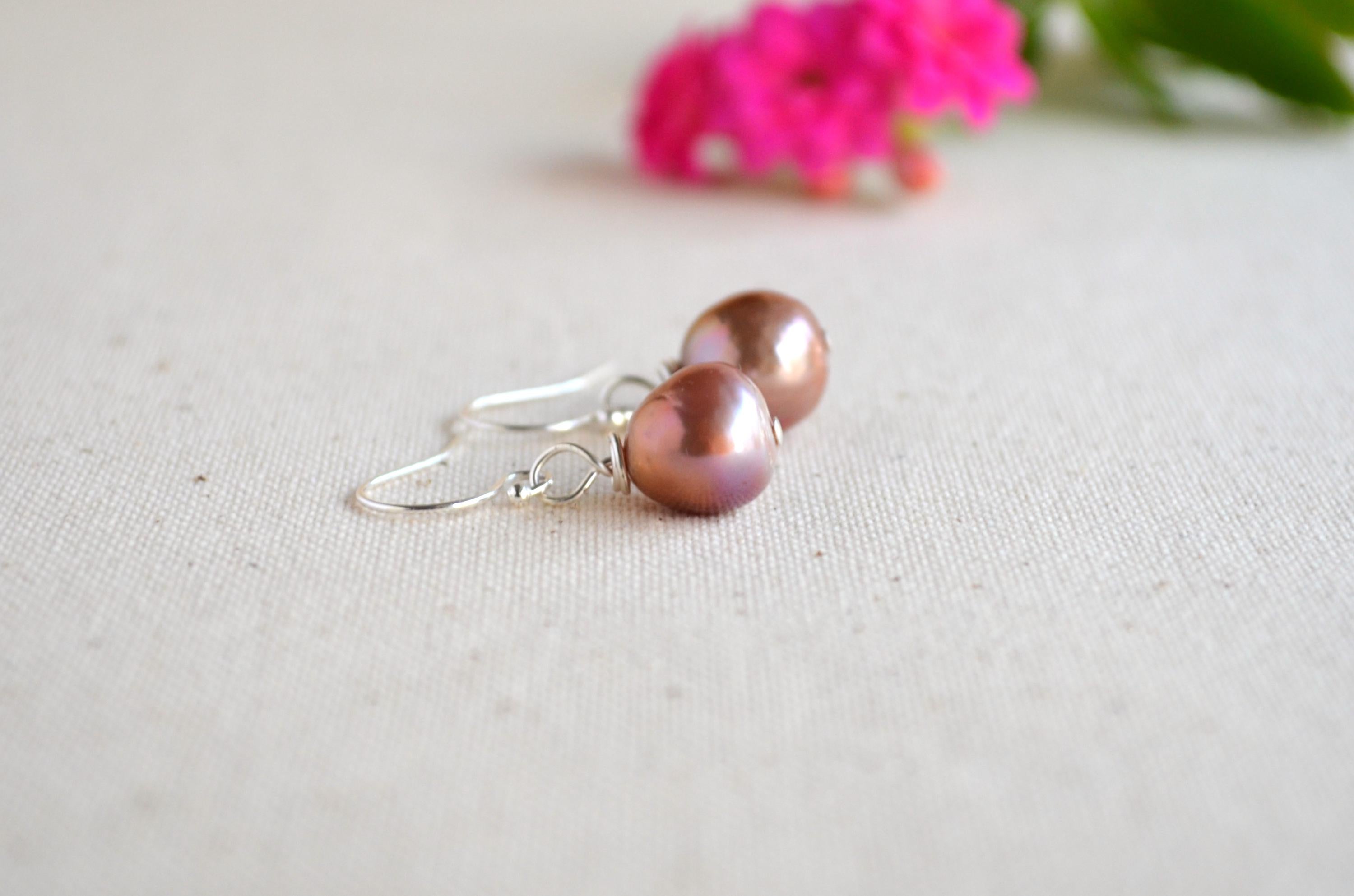 Mauve Lavender Edison Pearl Earrings – Sterling Silver, Handmade