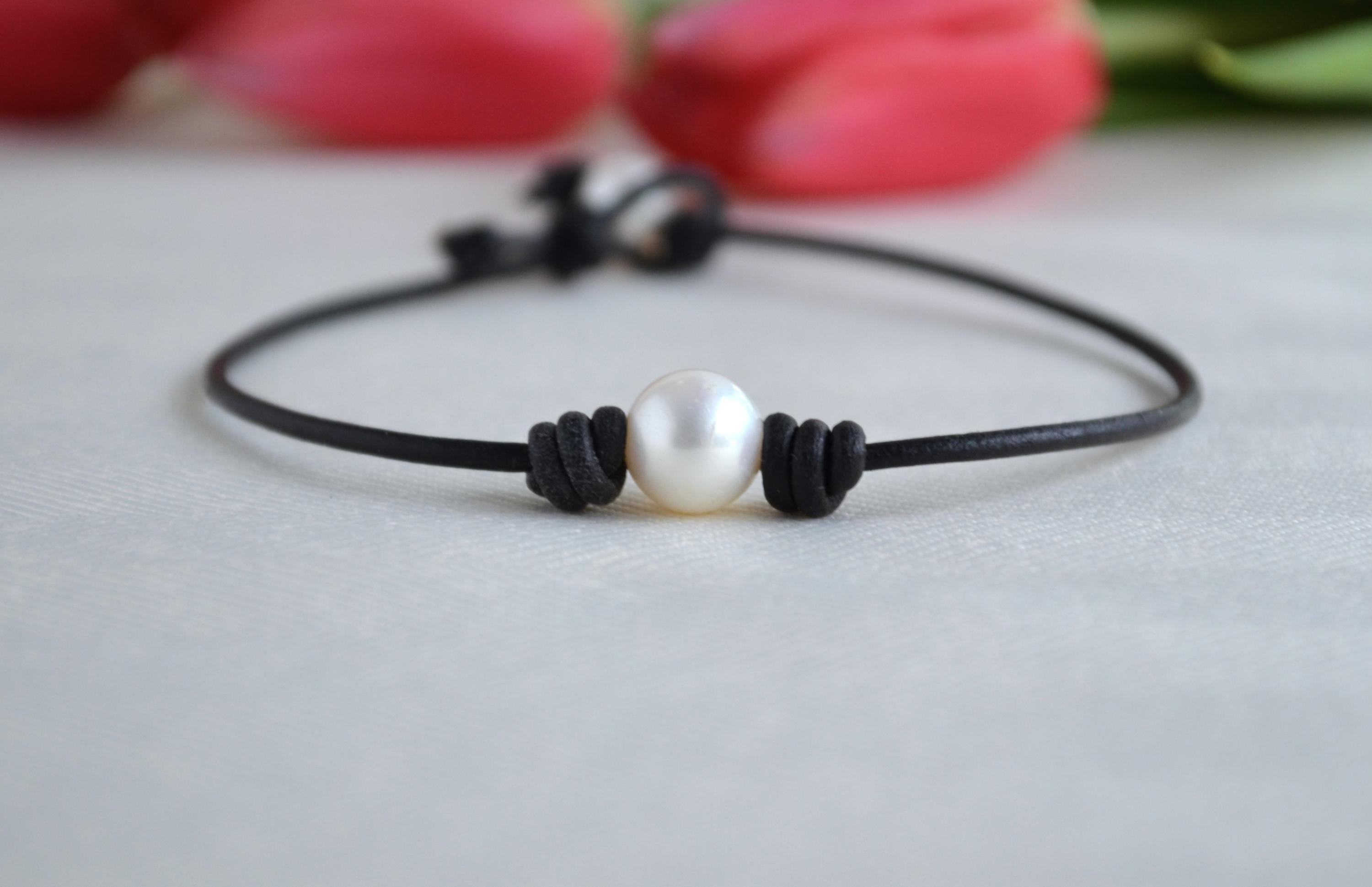 Freshwater Pearl Leather Anklet: Minimalist Boho Ankle Bracelet