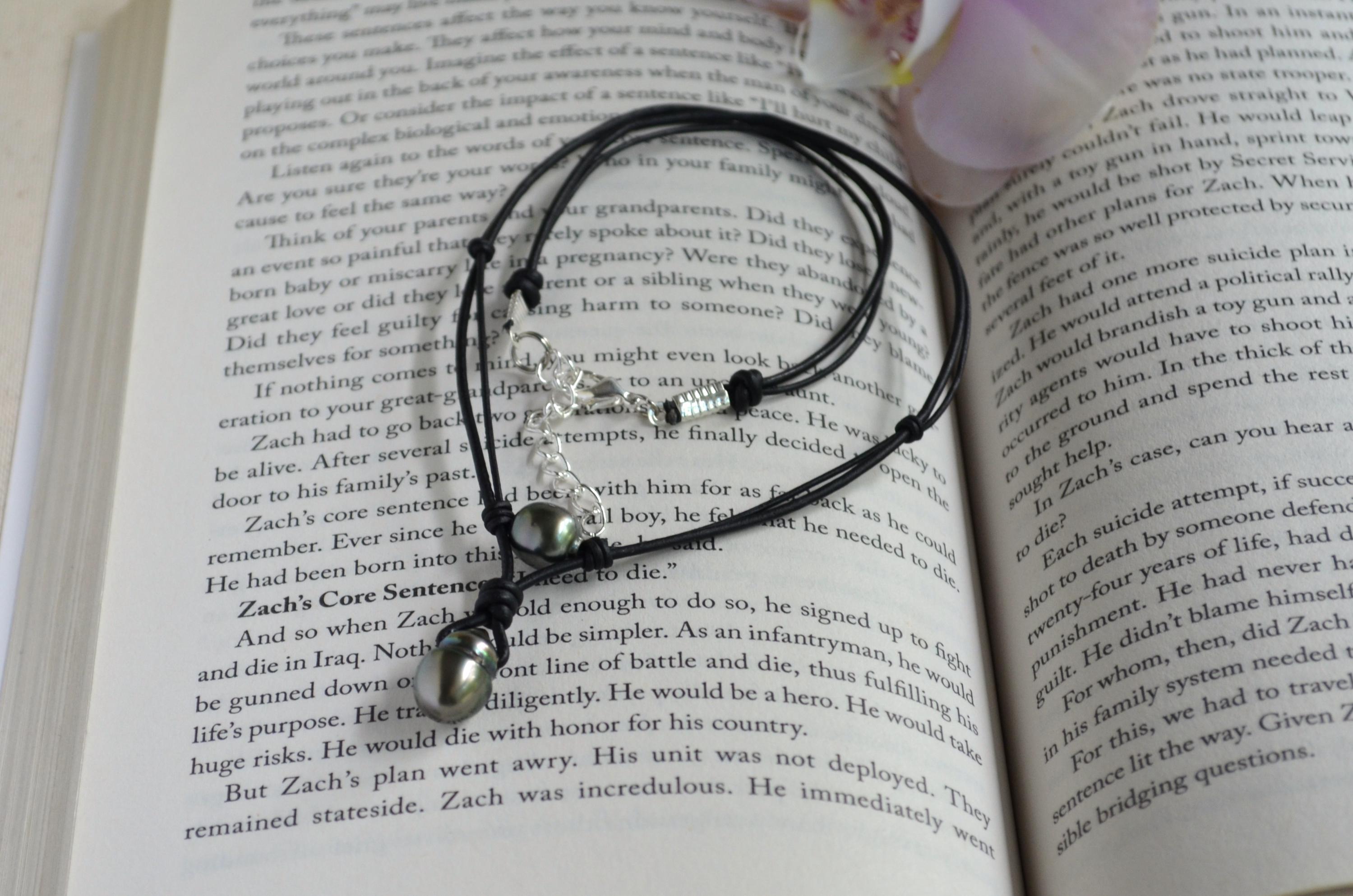 Genuine Tahitian Pearl Leather Necklace: Modern Minimalist Pendant Jewelry