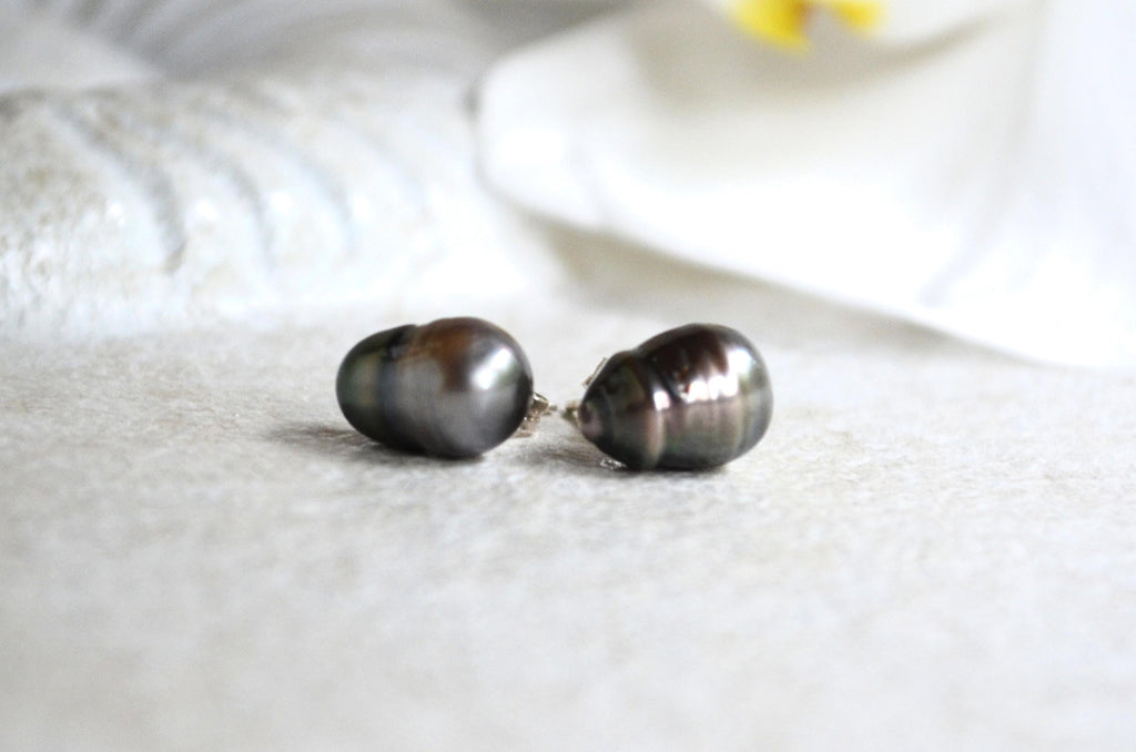 Tahitian Pearl Stud Earrings: Baroque Sterling Silver Jewelry
