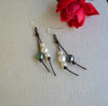 Handmade Freshwater Pearls on Leather Earrings, Sterling Silver French Wires