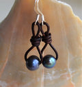 Knotted Leather Earrings: Peacock Blue Freshwater Pearls, Boho Style