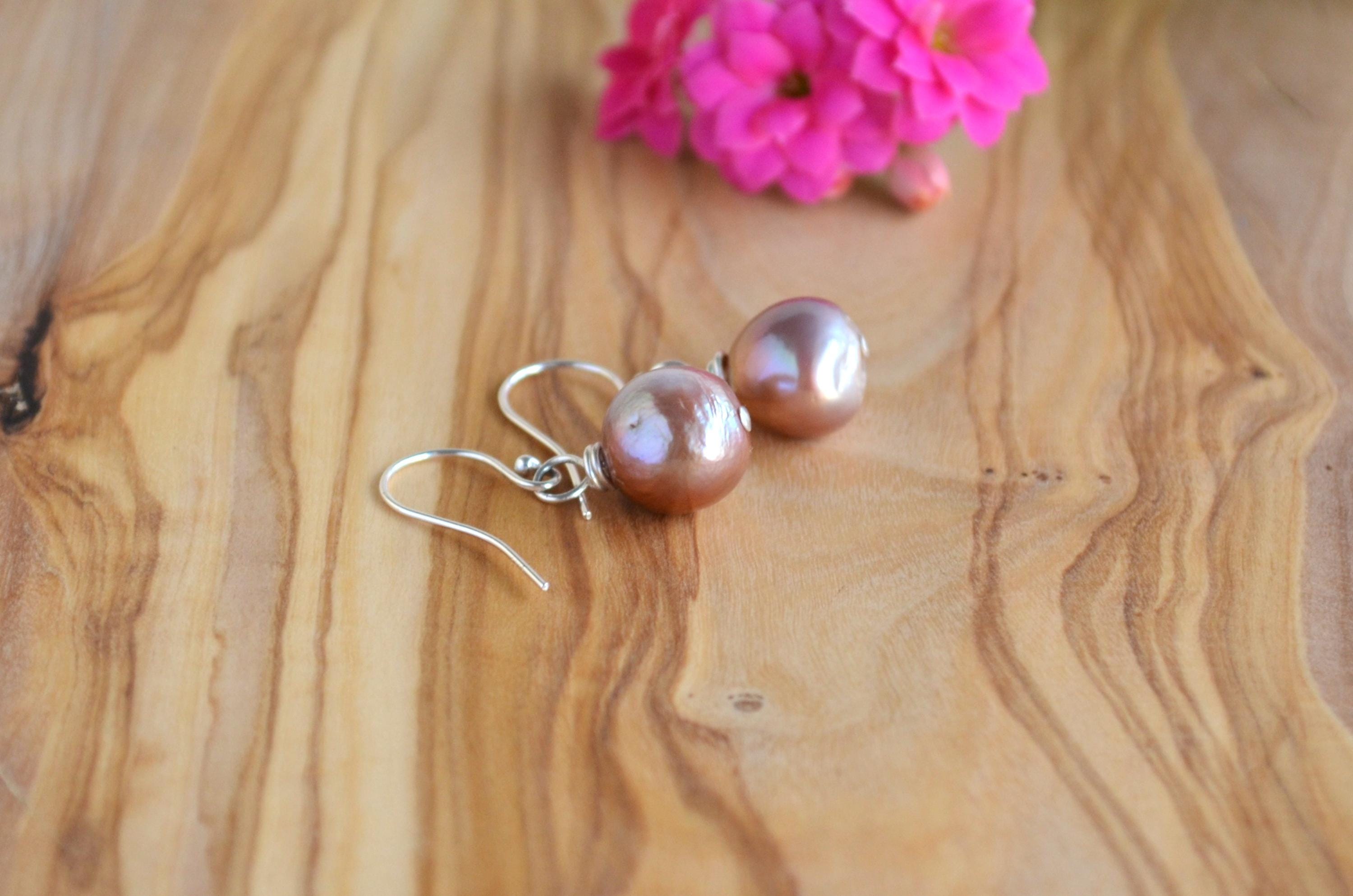Mauve Lavender Edison Pearl Earrings – Sterling Silver, Handmade