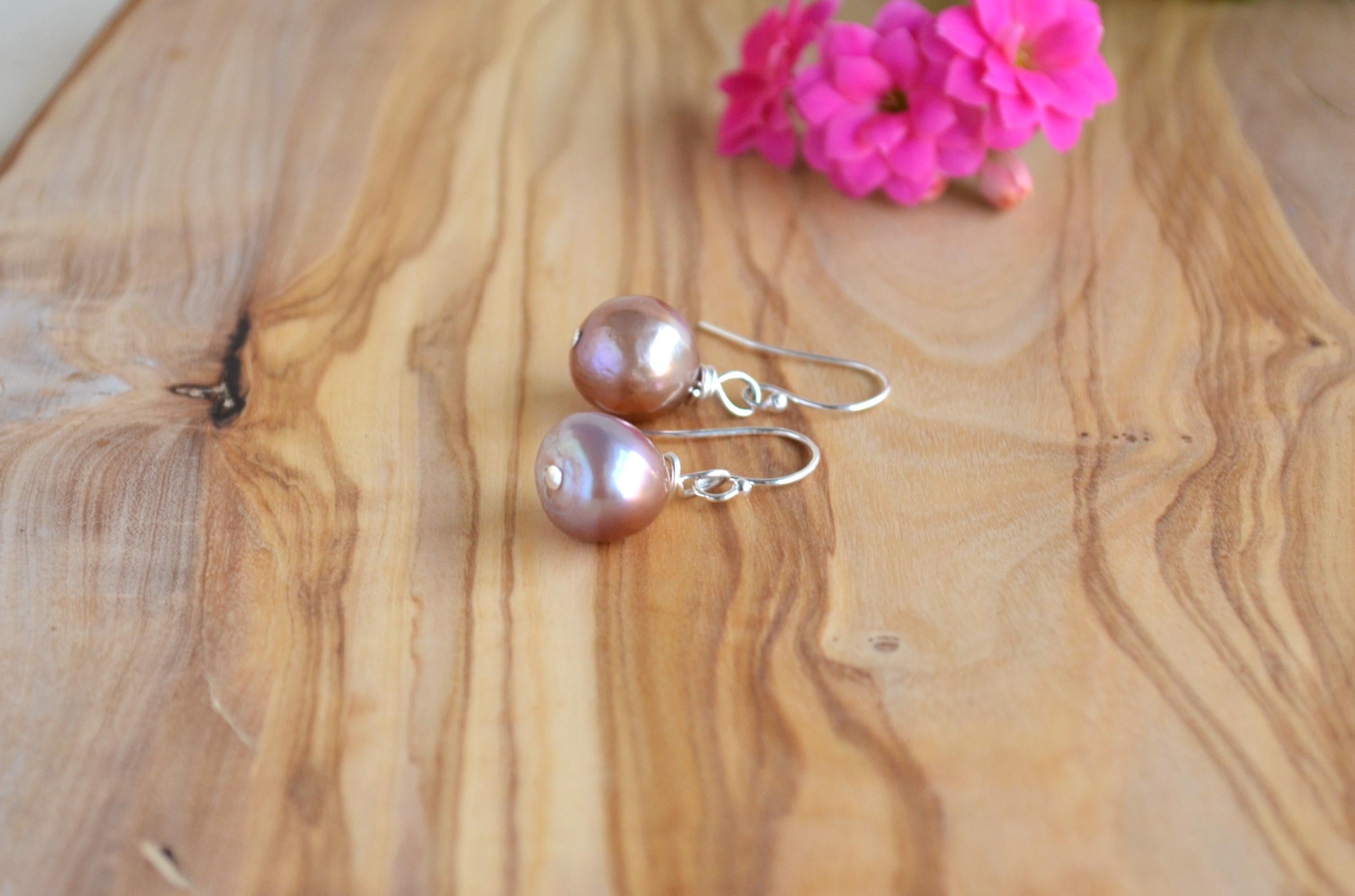 Mauve Lavender Edison Pearl Earrings – Sterling Silver, Handmade
