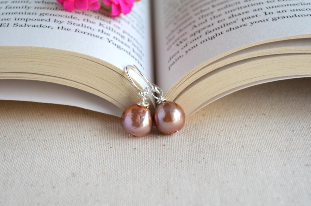 Mauve Lavender Edison Pearl Earrings – Sterling Silver, Handmade