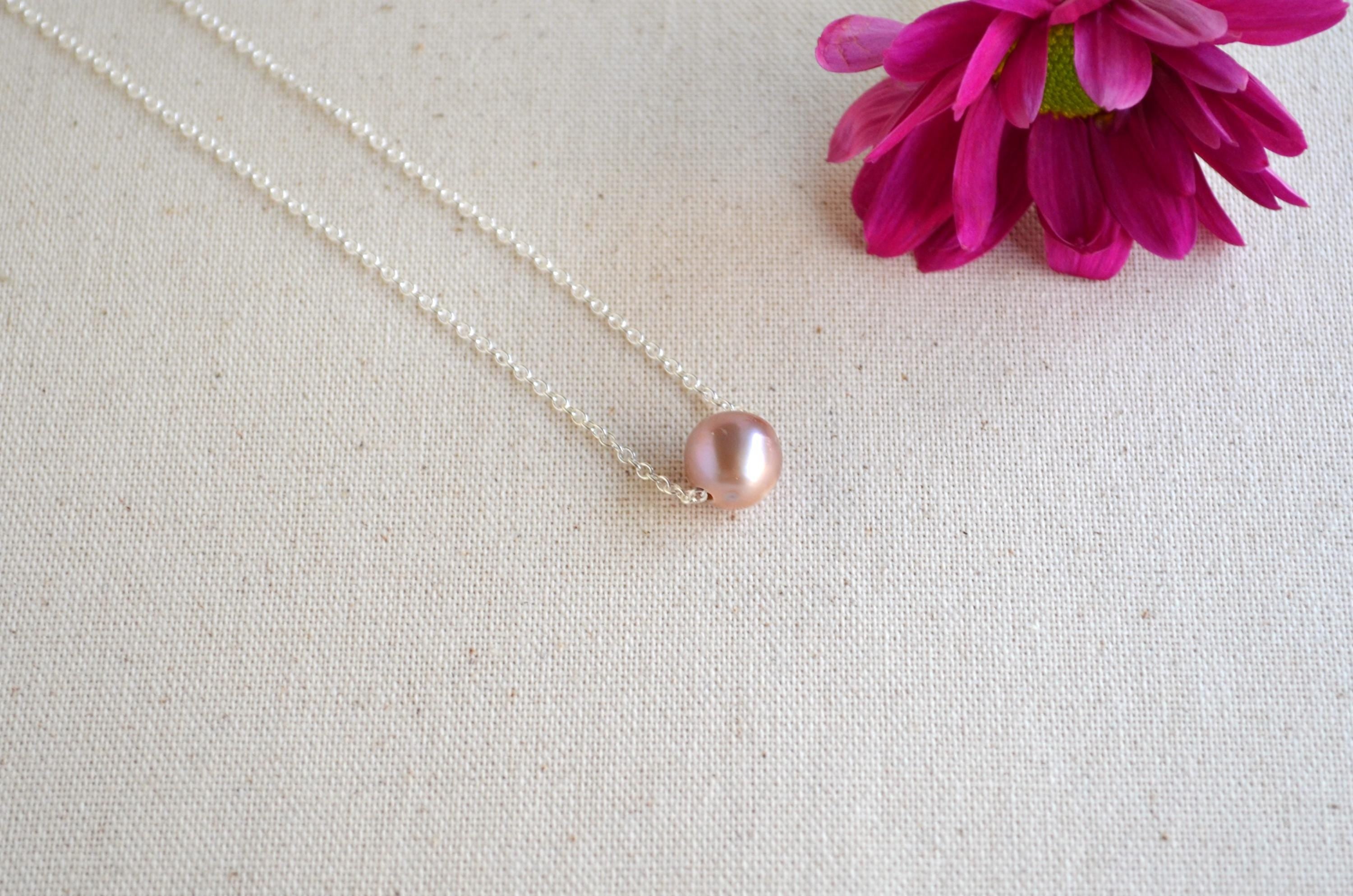 Mauve Pink Edison Pearl Necklace - Handmade Silver Pendant