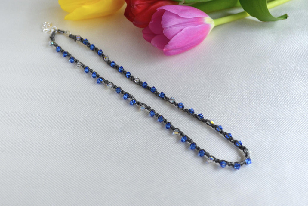 Blue Swarovski Crystal Choker: Elegant Beaded Necklace