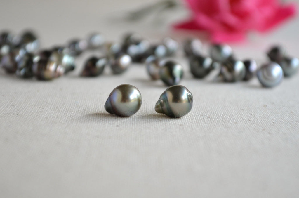 Tahitian Pearl Stud Earrings: Sterling Silver Baroque Pearls
