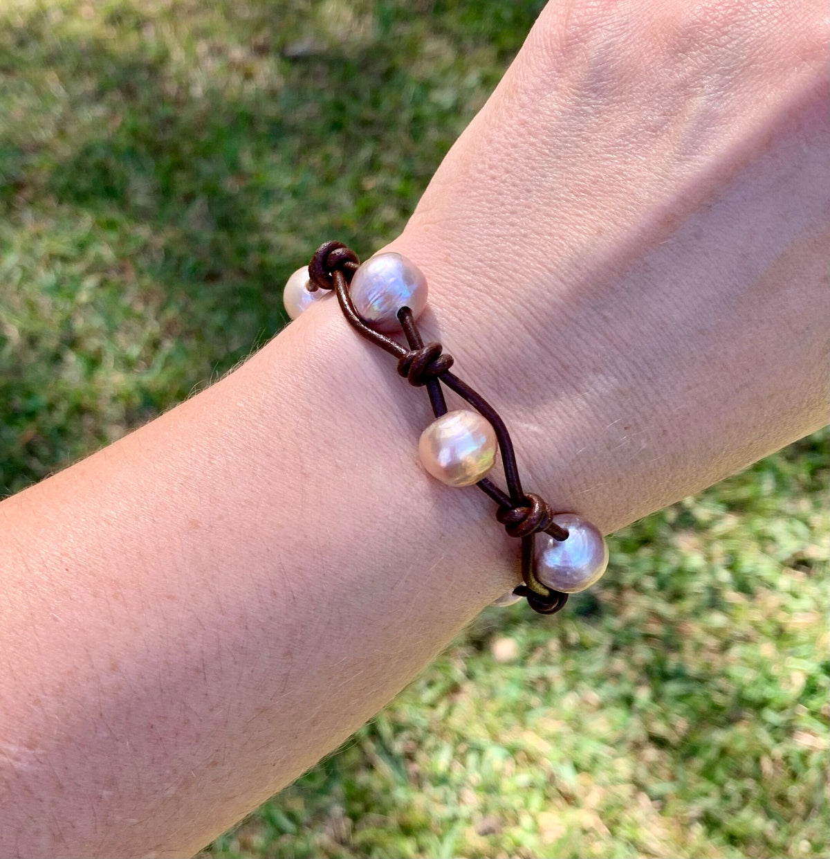 Boho Edison Pearl Bracelet: Leather & Freshwater Pearls