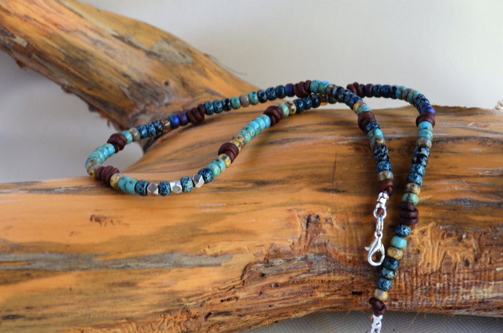Kids Picasso Czech Bead Knotted Leather Necklace