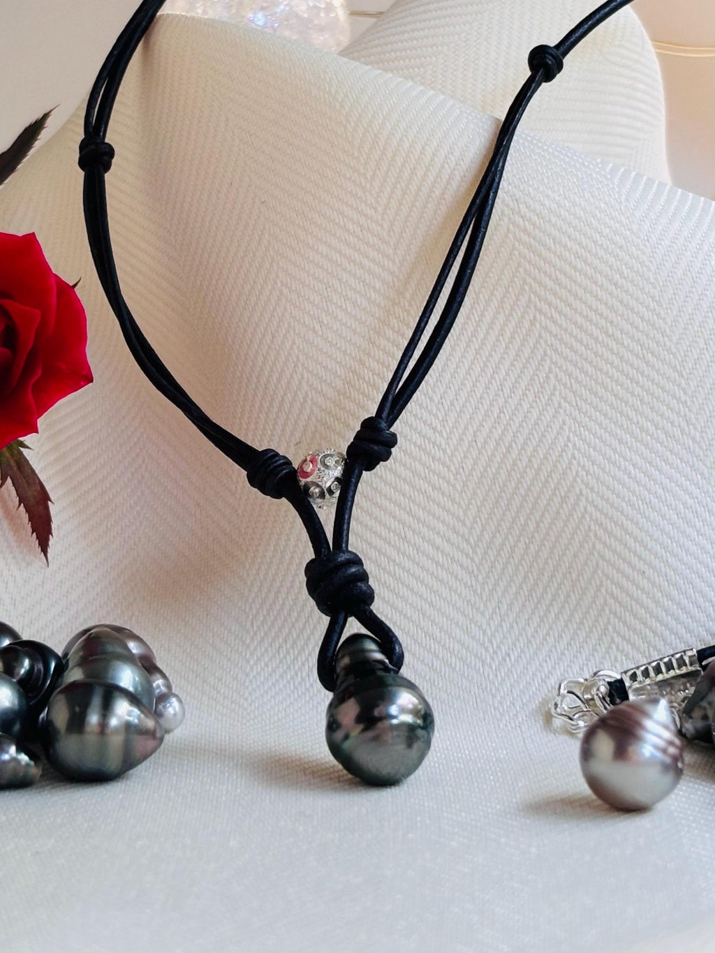 Tahitian Pearl Leather Necklace: Sterling Silver Accent, Elegant Gift