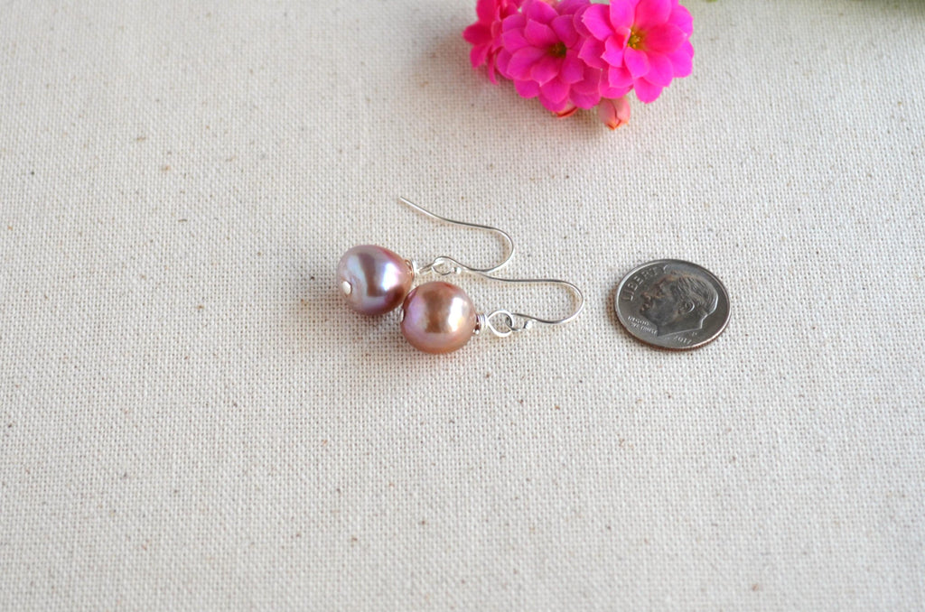 Mauve Lavender Edison Pearl Earrings – Sterling Silver, Handmade