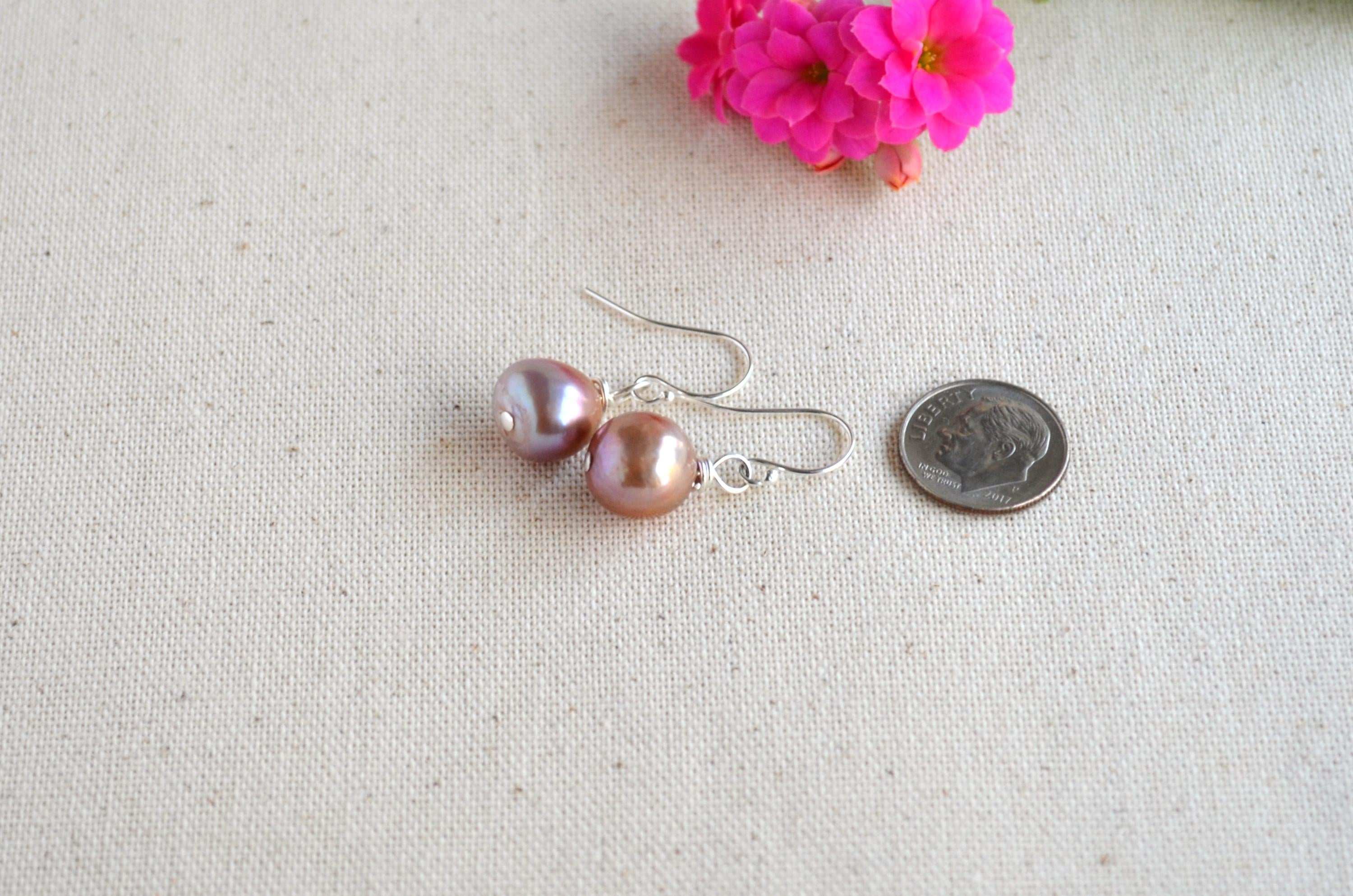 Mauve Lavender Edison Pearl Earrings – Sterling Silver, Handmade