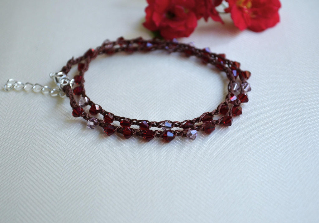 Swarovski Crystal Beaded Choker: Elegant Ruby & Pink Jewelry