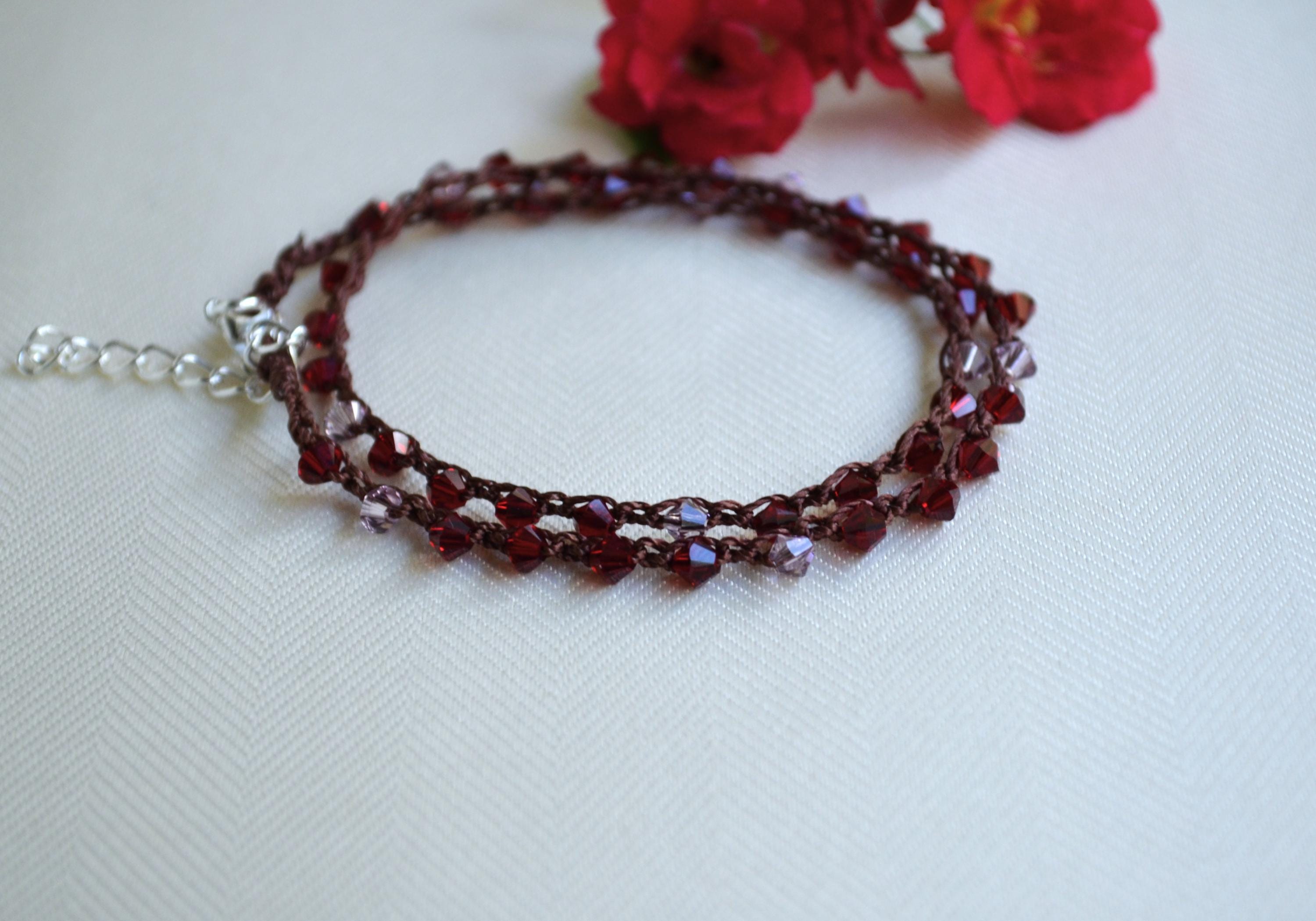Swarovski Crystal Beaded Choker: Elegant Ruby & Pink Jewelry