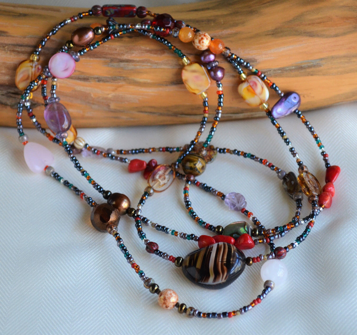 Multi-Color Gemstone and Czech Glass Lariat Necklace
