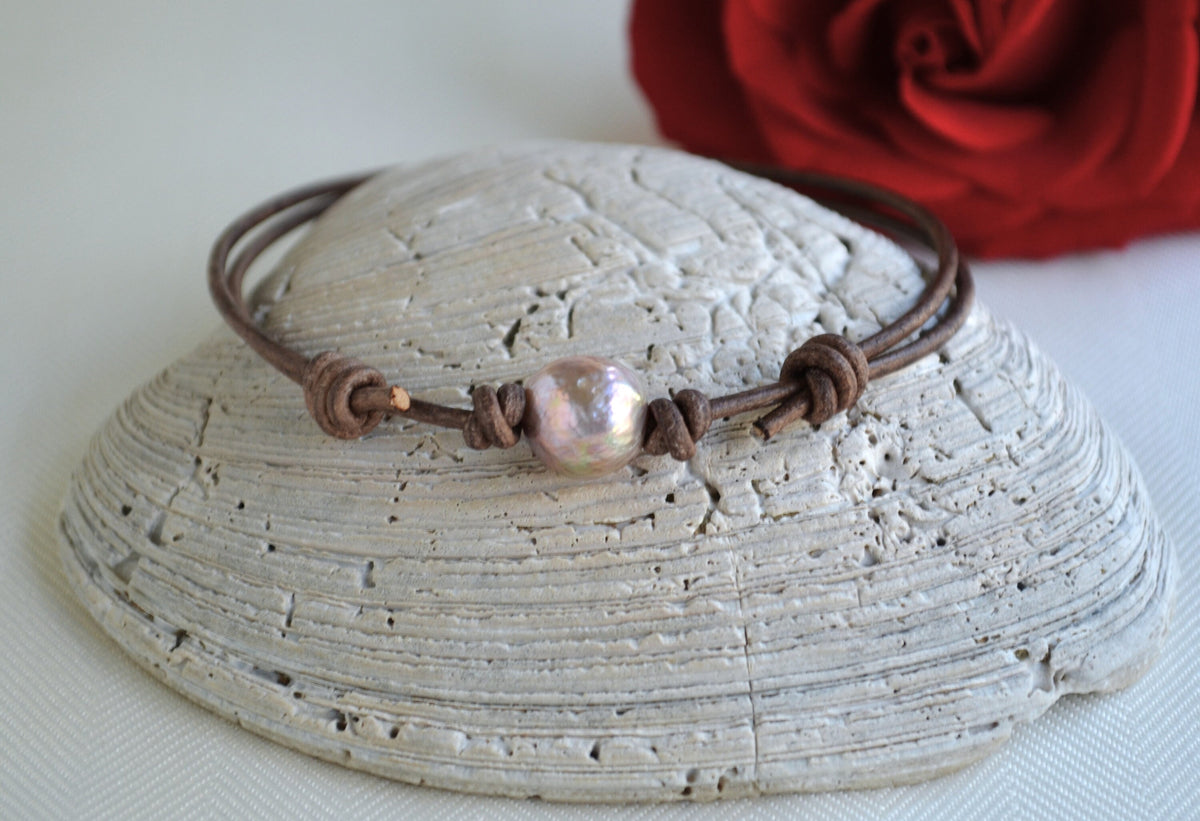 Edison Pearl Anklet: Adjustable Leather Boho Ankle Bracelet