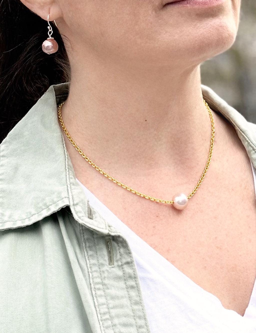 Mauve Pink Edison Pearl Necklace - Handmade Silver Pendant