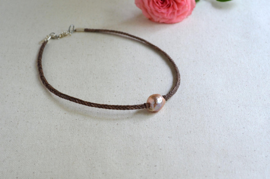 Edison Pearl Necklace: Hand-Braided 5-Cord Leather, Baroque Statement Jewelry Gift for Her