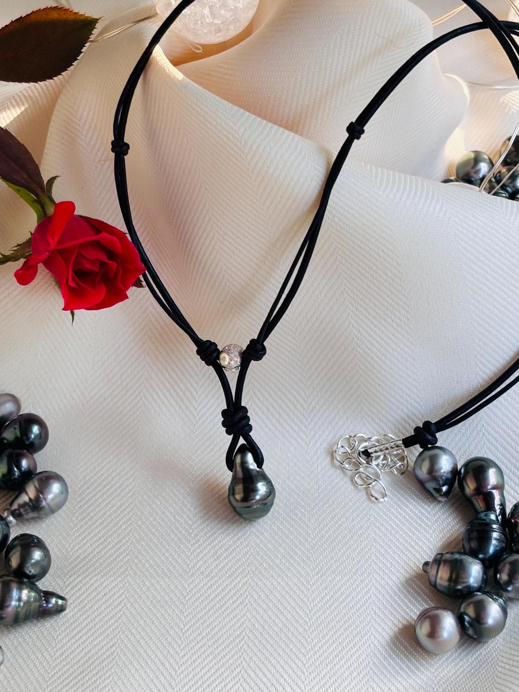 Tahitian Pearl Leather Necklace: Sterling Silver Accent, Elegant Gift