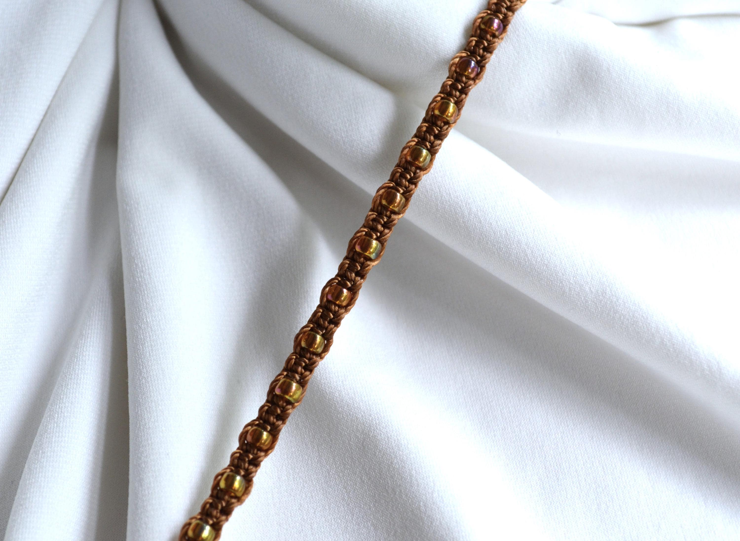 Macrame Boho Anklet: Czech Glass Beads, Adjustable Fit