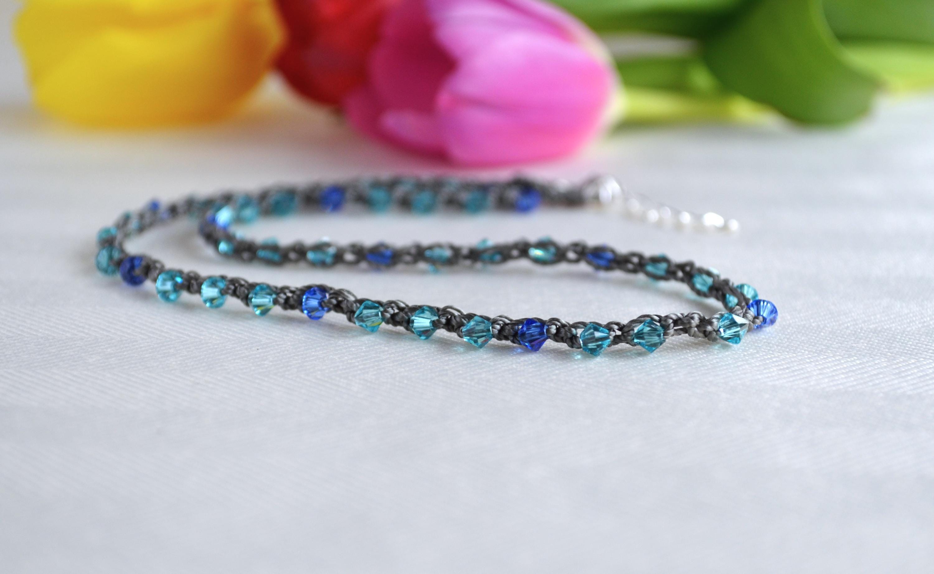 Blue Swarovski Crystal Choker: Beaded Elegant Necklace