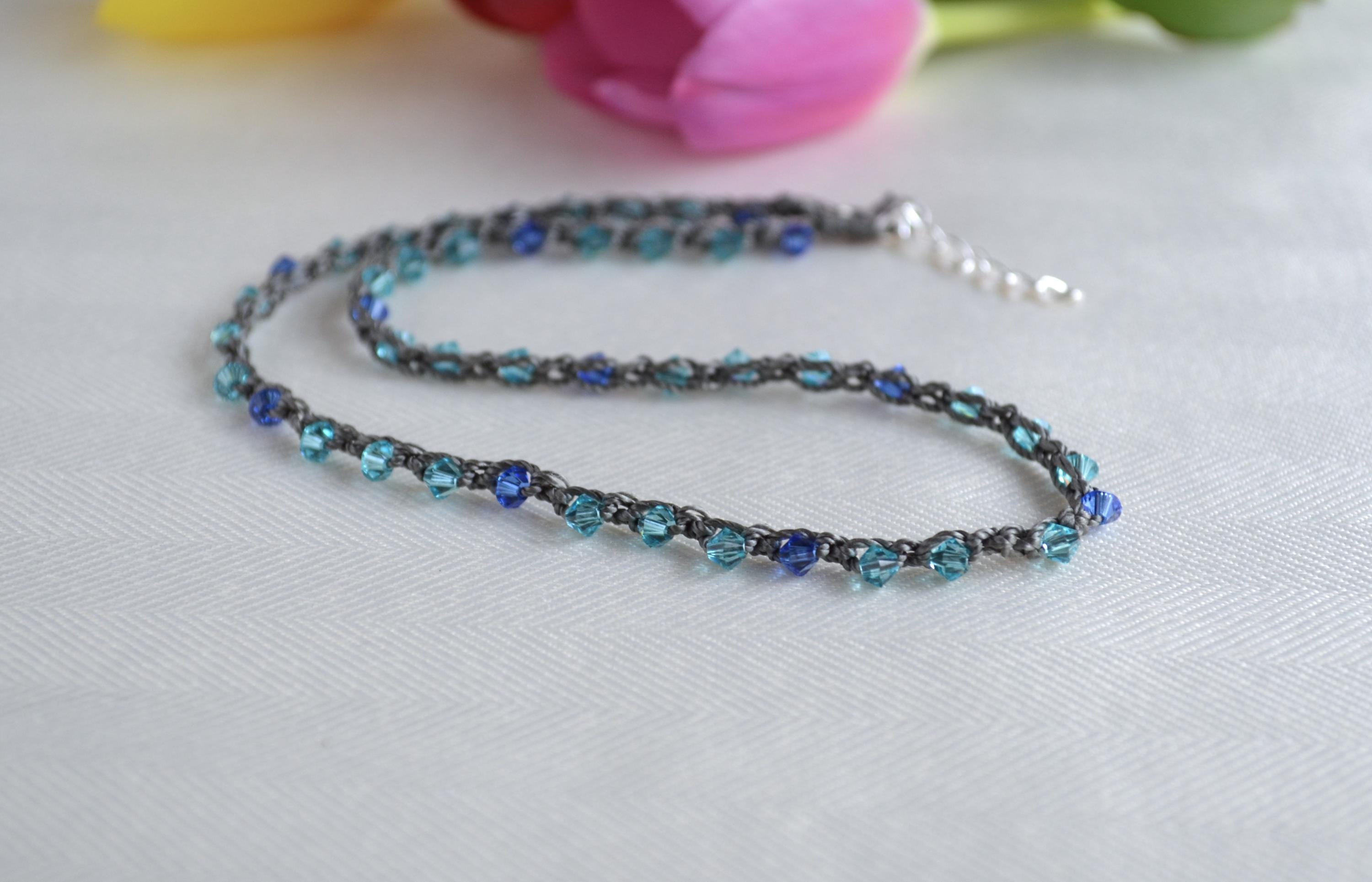 Blue Swarovski Crystal Choker: Beaded Elegant Necklace