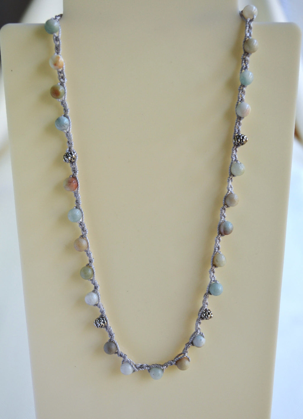 Amazonite Crochet Necklace: Beaded Boho Choker