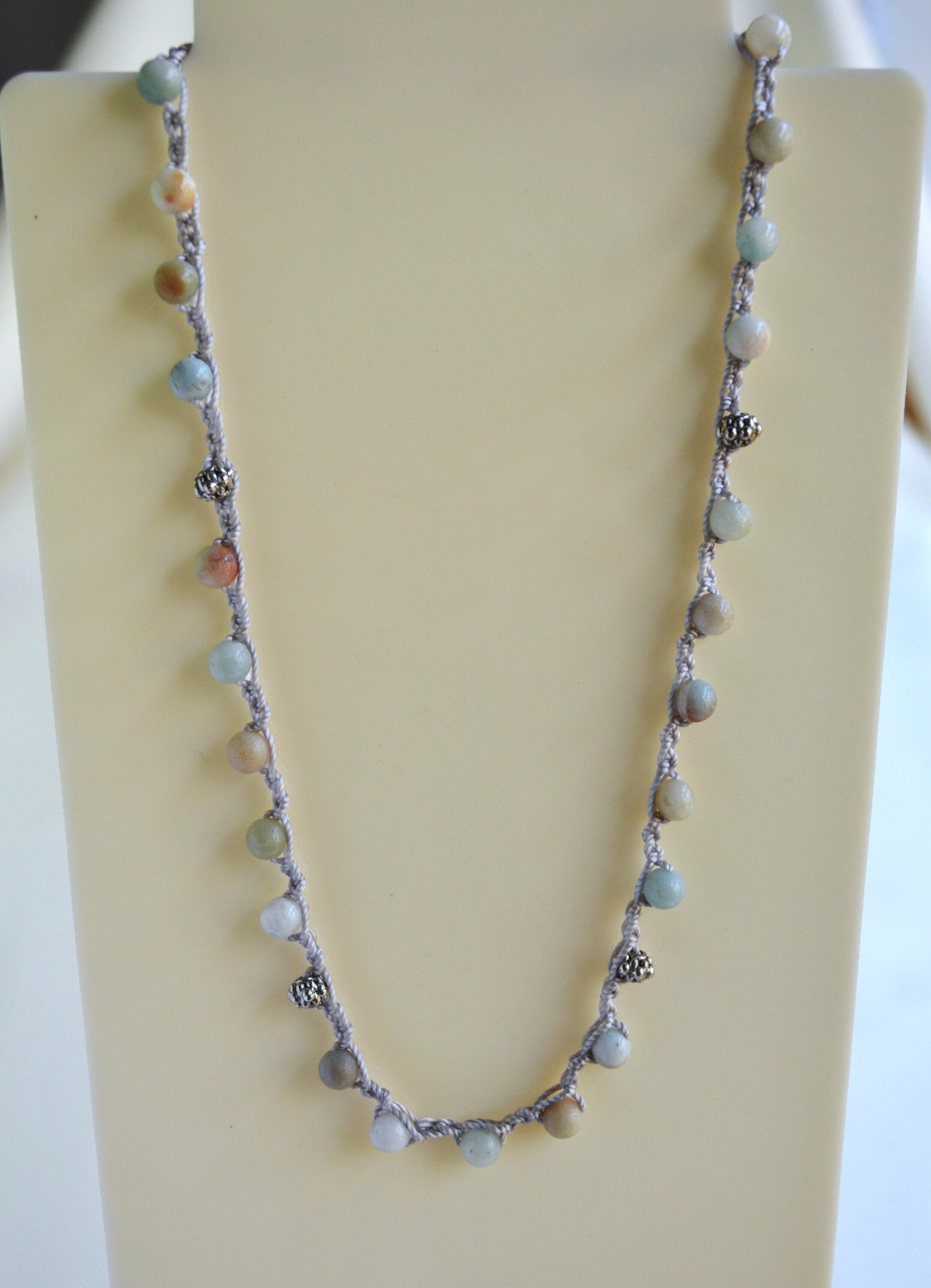 Amazonite Crochet Necklace: Beaded Boho Choker