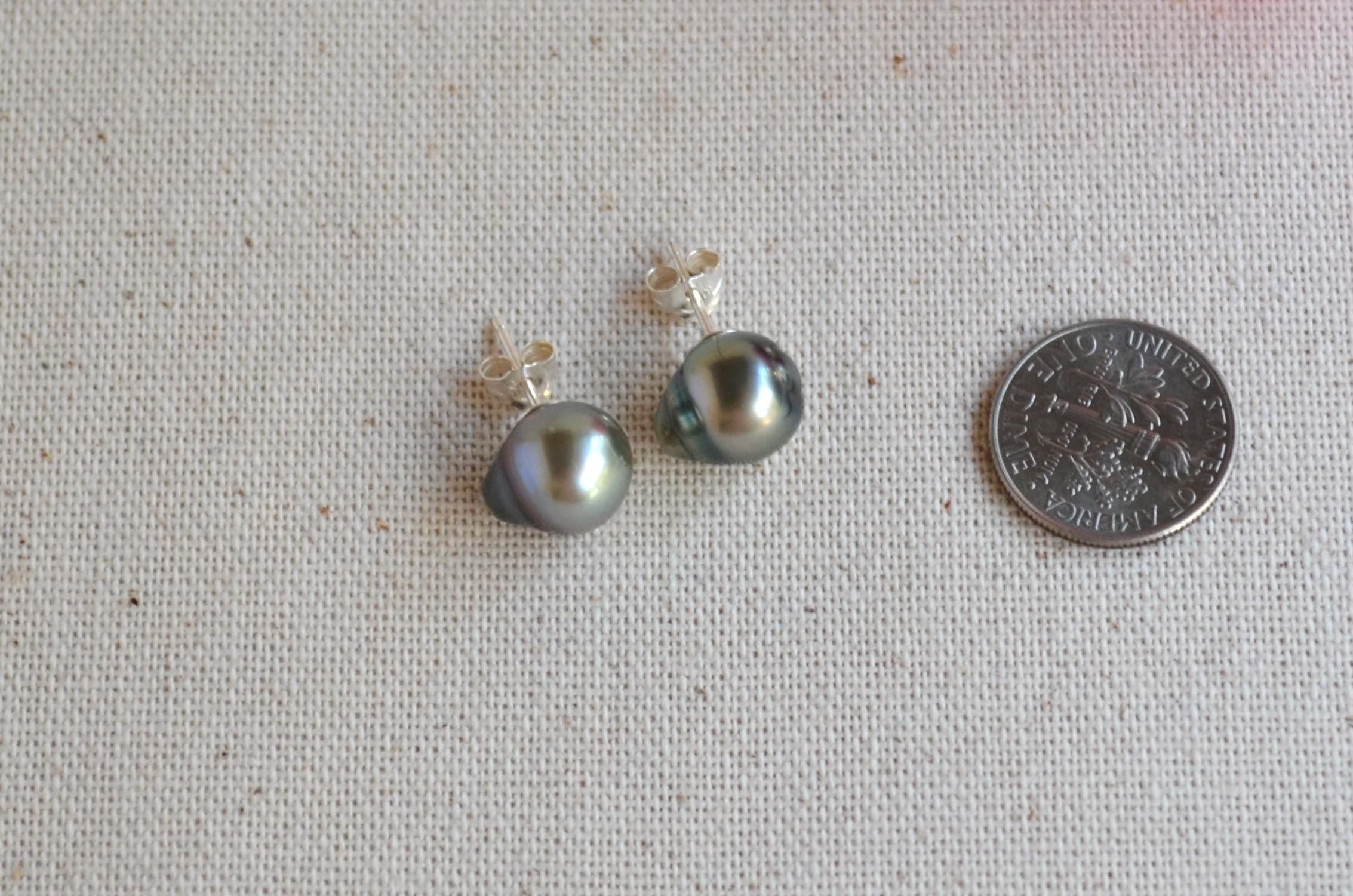 Tahitian Pearl Stud Earrings: Sterling Silver Baroque Pearls