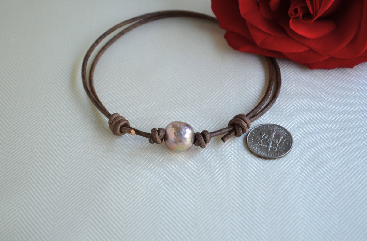 Edison Pearl Anklet: Adjustable Leather Boho Ankle Bracelet